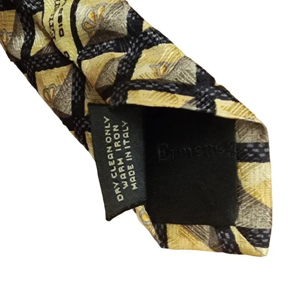 Vintage Ermenegildo Zenga Tie Gold Gray Patterns Made in Itlay 100% Silk - Picture 6 of 8